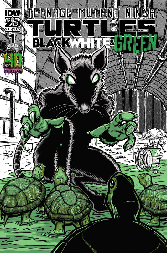TMNT: Black White & Green #1 (2024) 40th Anniversary Variant by Dan Berger